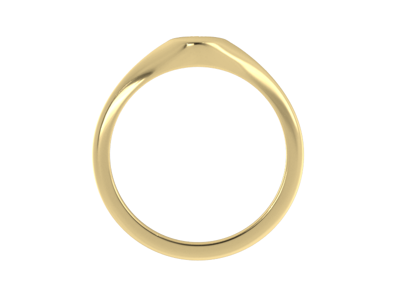 Minimalist ladies’ signet ring with custom script initial in solid 14K yellow gold. Dainty, heirloom-quality personalized jewelry for women.