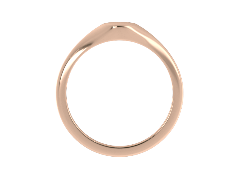 Minimalist ladies’ signet ring with custom script initial in solid 14K rose gold. Dainty, heirloom-quality personalized jewelry for women.