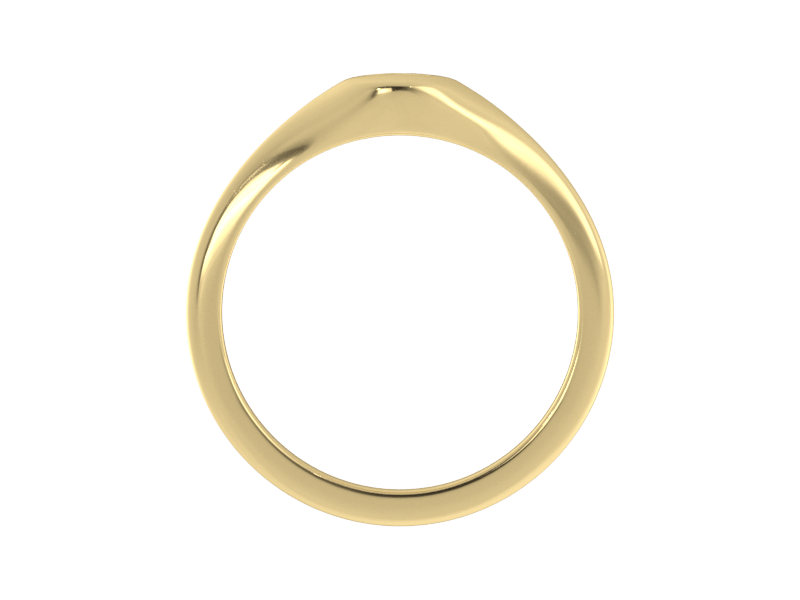Minimalist ladies’ signet ring with custom script initial in solid 14K yellow gold. Dainty, heirloom-quality personalized jewelry for women.