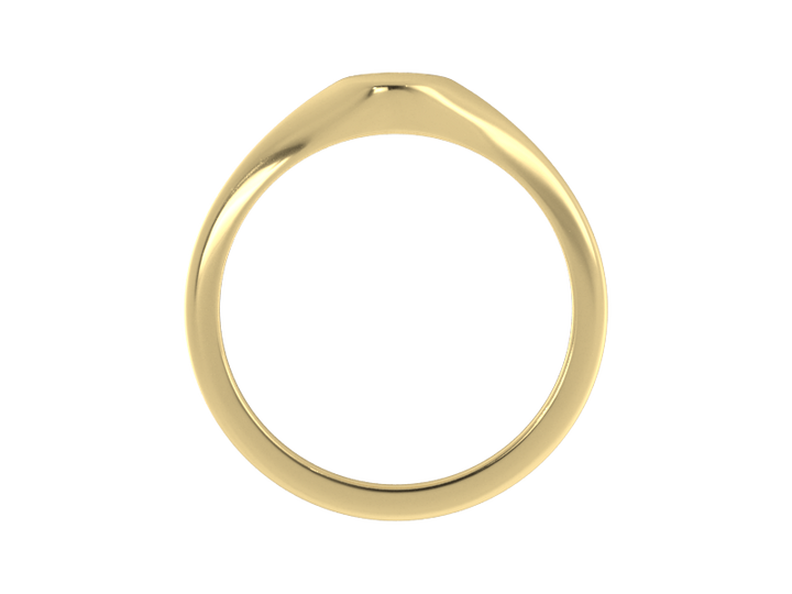 Minimalist ladies’ signet ring with custom script initial in solid 14K yellow gold. Dainty, heirloom-quality personalized jewelry for women.