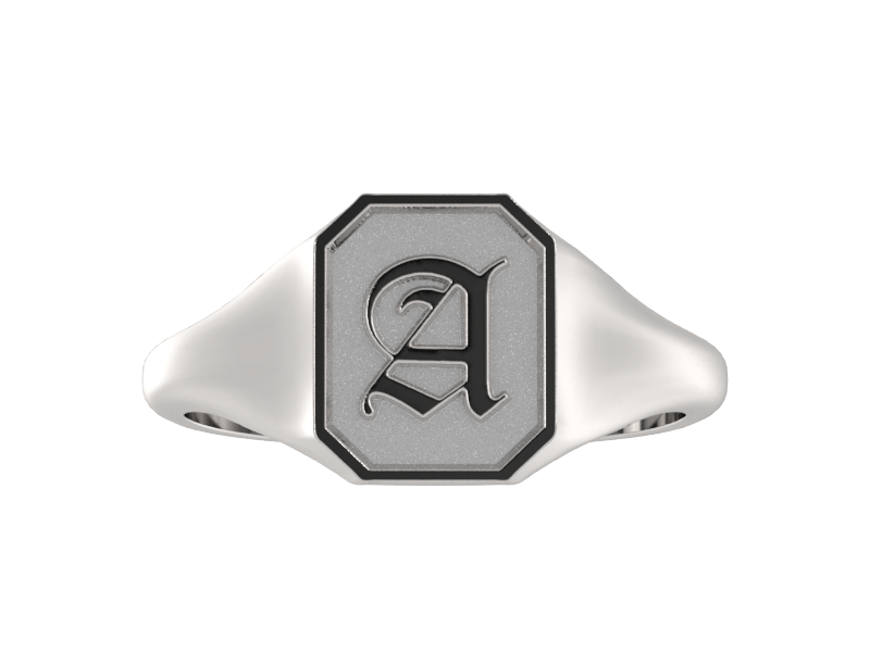 Classic men's signet ring, traditional octagonal face, custom initial in solid 14k gold or sterling silver. Heavyweight, heirloom quality personalized gift for men.