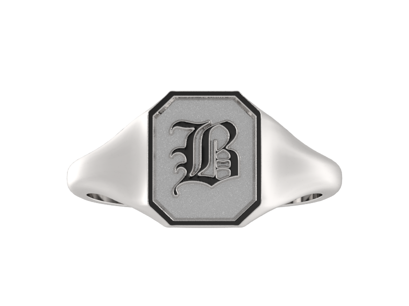 Classic men's signet ring, traditional octagonal face, custom initial in solid 14k gold or sterling silver. Heavyweight, heirloom quality personalized gift for men.
