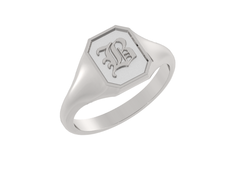 Classic men's signet ring, traditional octagonal face, custom initial in solid 14k gold or sterling silver. Heavyweight, heirloom quality personalized gift for men.