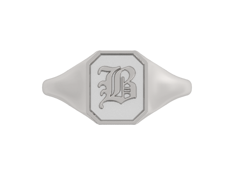 Classic men's signet ring, traditional octagonal face, custom initial in solid 14k gold or sterling silver. Heavyweight, heirloom quality personalized gift for men.