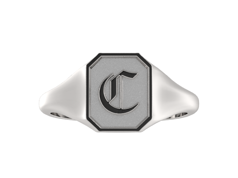 Classic men's signet ring, traditional octagonal face, custom initial in solid 14k gold or sterling silver. Heavyweight, heirloom quality personalized gift for men.