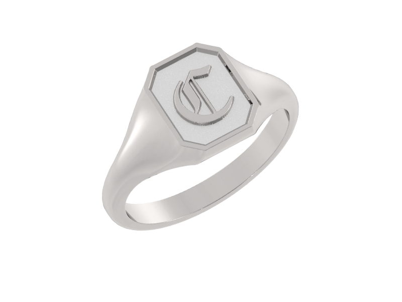 Classic men's signet ring, traditional octagonal face, custom initial in solid 14k gold or sterling silver. Heavyweight, heirloom quality personalized gift for men.