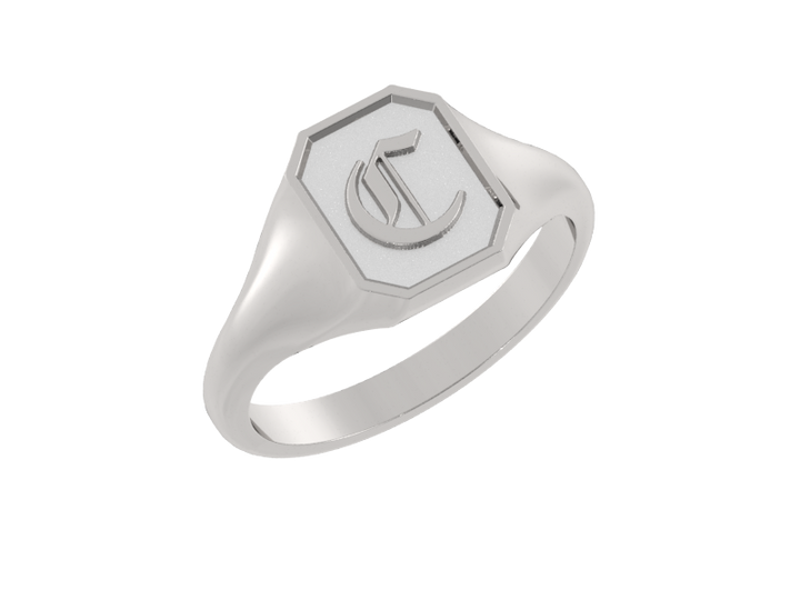 Classic men's signet ring, traditional octagonal face, custom initial in solid 14k gold or sterling silver. Heavyweight, heirloom quality personalized gift for men.