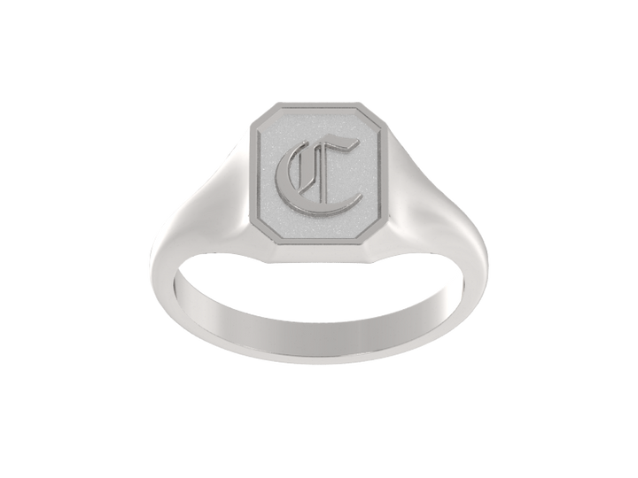 Classic men's signet ring, traditional octagonal face, custom initial in solid 14k gold or sterling silver. Heavyweight, heirloom quality personalized gift for men.
