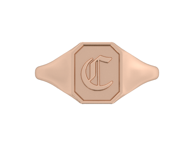 Classic men's signet ring, traditional octagonal face, custom initial in solid 14k rose gold. Heavyweight, heirloom quality personalized gift for men.