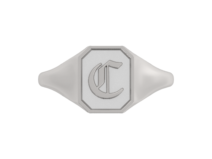 Classic men's signet ring, traditional octagonal face, custom initial in solid 14k gold or sterling silver. Heavyweight, heirloom quality personalized gift for men.