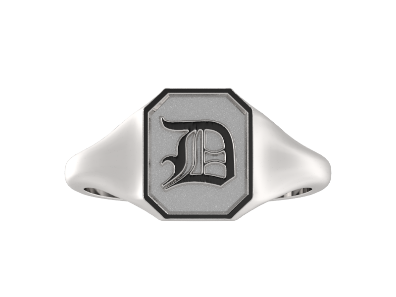 Classic men's signet ring, traditional octagonal face, custom initial in solid 14k gold or sterling silver. Heavyweight, heirloom quality personalized gift for men.