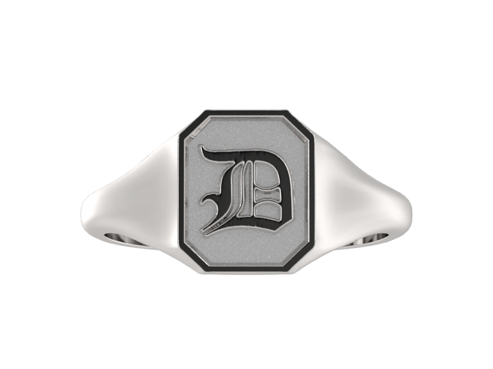 Classic men's signet ring, traditional octagonal face, custom initial in solid 14k gold or sterling silver. Heavyweight, heirloom quality personalized gift for men.