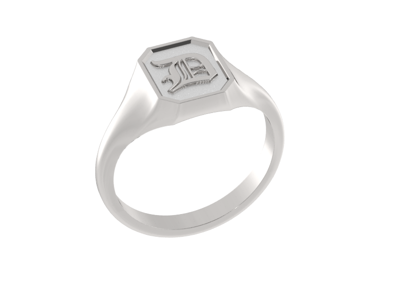 Classic men's signet ring, traditional octagonal face, custom initial in solid 14k gold or sterling silver. Heavyweight, heirloom quality personalized gift for men.