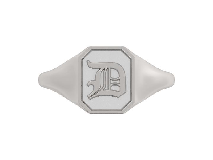 Classic men's signet ring, traditional octagonal face, custom initial in solid 14k gold or sterling silver. Heavyweight, heirloom quality personalized gift for men.