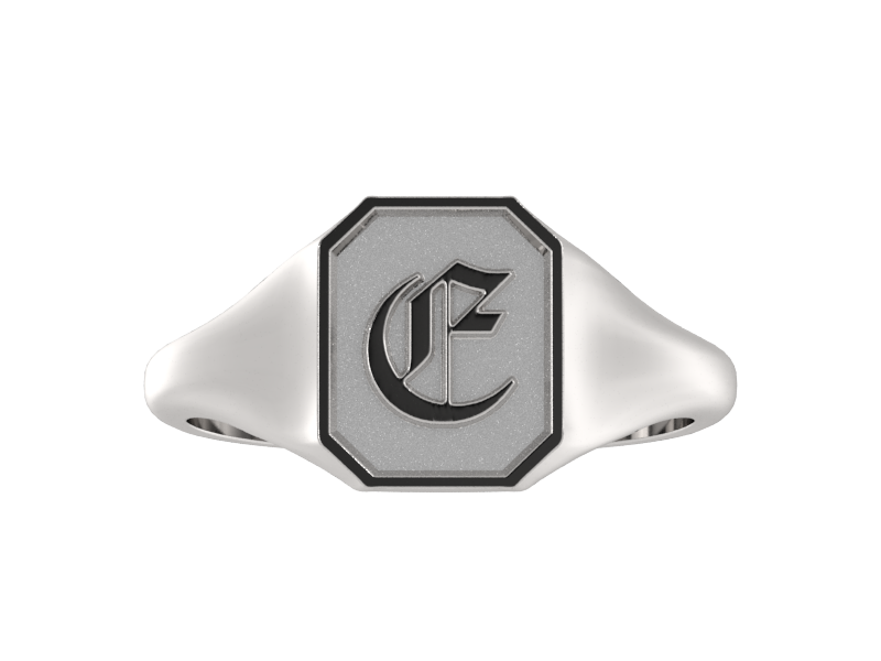 Classic men's signet ring, traditional octagonal face, custom initial in solid 14k gold or sterling silver. Heavyweight, heirloom quality personalized gift for men.