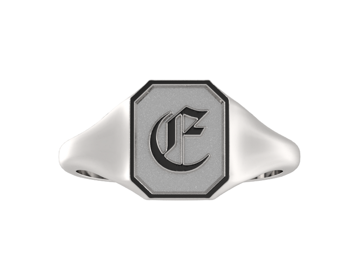 Classic men's signet ring, traditional octagonal face, custom initial in solid 14k gold or sterling silver. Heavyweight, heirloom quality personalized gift for men.