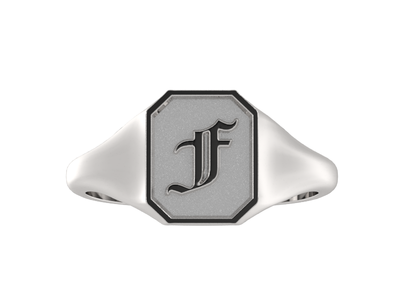 Classic men's signet ring, traditional octagonal face, custom initial in solid 14k gold or sterling silver. Heavyweight, heirloom quality personalized gift for men.