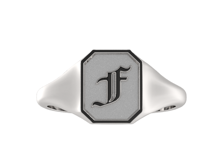 Classic men's signet ring, traditional octagonal face, custom initial in solid 14k gold or sterling silver. Heavyweight, heirloom quality personalized gift for men.
