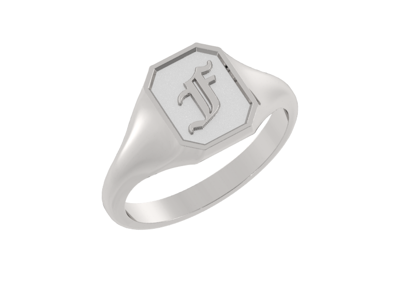 Classic men's signet ring, traditional octagonal face, custom initial in solid 14k gold or sterling silver. Heavyweight, heirloom quality personalized gift for men.
