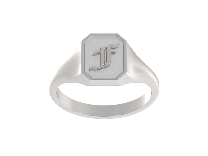 Classic men's signet ring, traditional octagonal face, custom initial in solid 14k gold or sterling silver. Heavyweight, heirloom quality personalized gift for men.