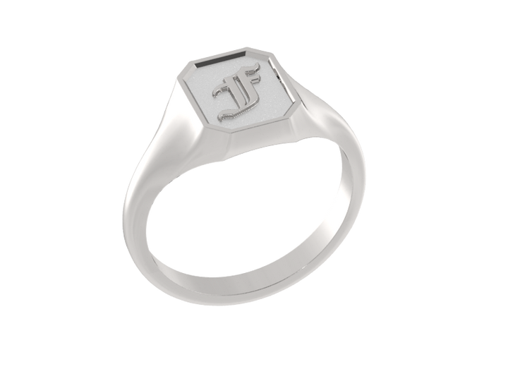 Classic men's signet ring, traditional octagonal face, custom initial in solid 14k gold or sterling silver. Heavyweight, heirloom quality personalized gift for men.