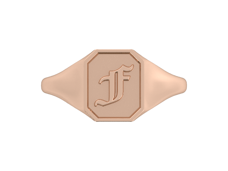 Classic men's signet ring, traditional octagonal face, custom initial in solid 14k rose gold. Heavyweight, heirloom quality personalized gift for men.
