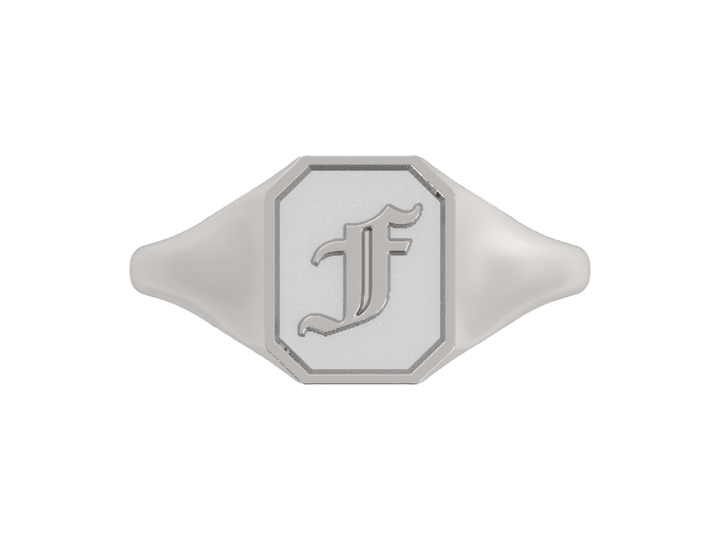 Classic men's signet ring, traditional octagonal face, custom initial in solid 14k gold or sterling silver. Heavyweight, heirloom quality personalized gift for men.