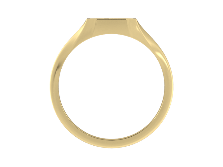 Classic men's signet ring, traditional octagonal face, custom serif initial in solid 14k yellow gold. Heavyweight, heirloom quality personalized gift for men.