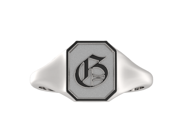 Classic men's signet ring, traditional octagonal face, custom initial in solid 14k gold or sterling silver. Heavyweight, heirloom quality personalized gift for men.