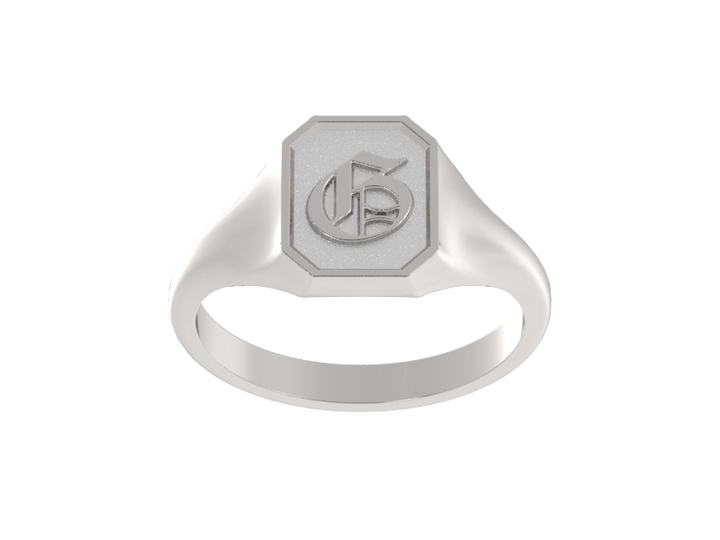 Classic men's signet ring, traditional octagonal face, custom initial in solid 14k gold or sterling silver. Heavyweight, heirloom quality personalized gift for men.