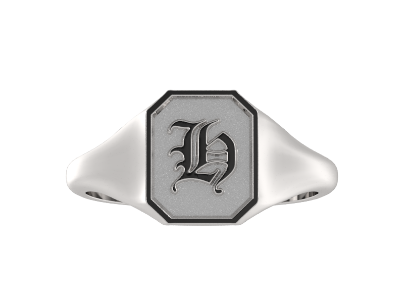 Classic men's signet ring, traditional octagonal face, custom initial in solid 14k gold or sterling silver. Heavyweight, heirloom quality personalized gift for men.