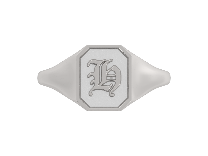 Classic men's signet ring, traditional octagonal face, custom initial in solid 14k gold or sterling silver. Heavyweight, heirloom quality personalized gift for men.