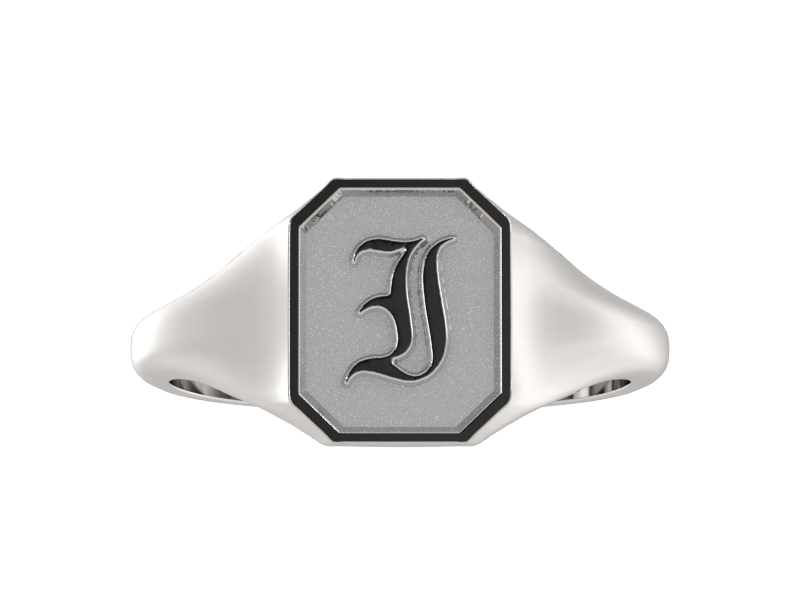 Classic men's signet ring, traditional octagonal face, custom initial in solid 14k gold or sterling silver. Heavyweight, heirloom quality personalized gift for men.