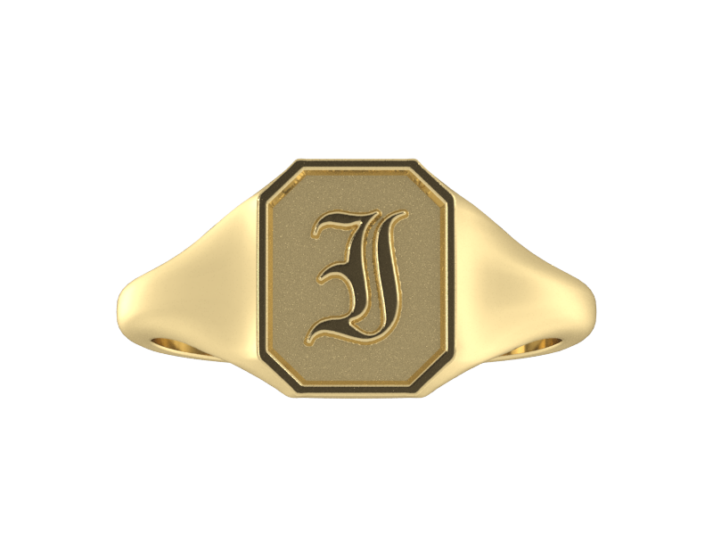 Classic men's signet ring, traditional octagonal face, custom initial in solid 14k gold or sterling silver. Heavyweight, heirloom quality personalized gift for men.