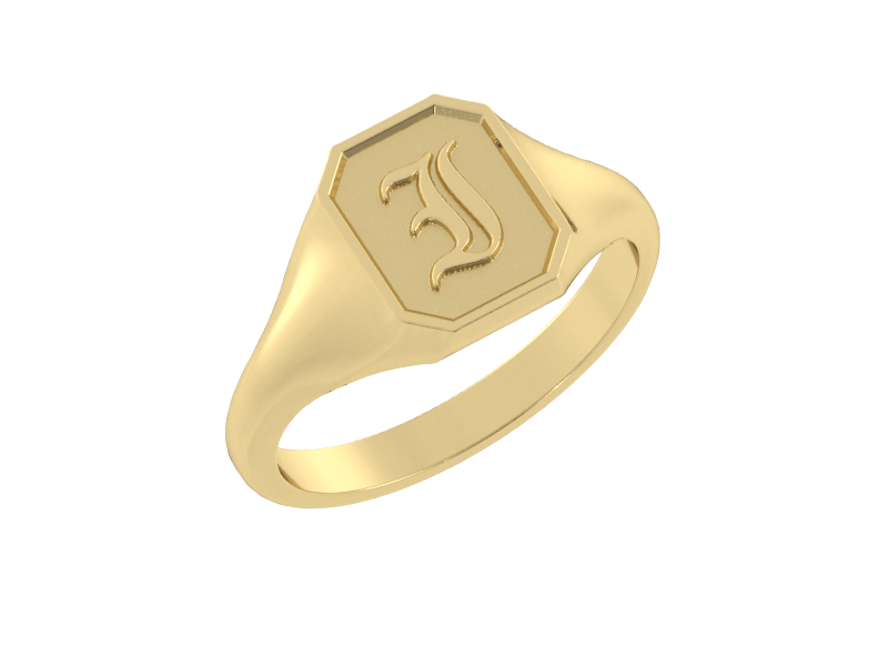 Classic men's signet ring, traditional octagonal face, custom initial in solid 14k gold or sterling silver. Heavyweight, heirloom quality personalized gift for men.