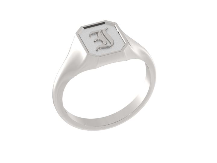Classic men's signet ring, traditional octagonal face, custom initial in solid 14k gold or sterling silver. Heavyweight, heirloom quality personalized gift for men.