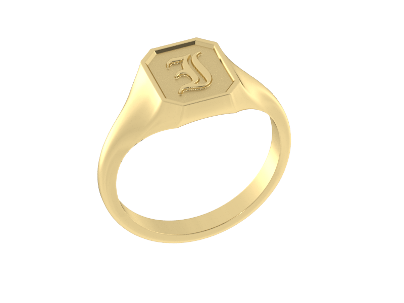 Classic men's signet ring, traditional octagonal face, custom initial in solid 14k gold or sterling silver. Heavyweight, heirloom quality personalized gift for men.