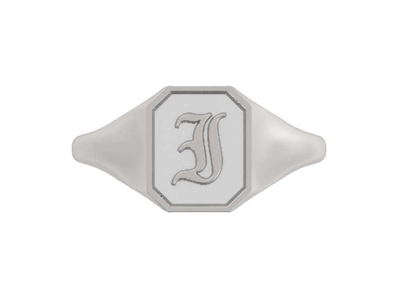 Classic men's signet ring, traditional octagonal face, custom initial in solid 14k gold or sterling silver. Heavyweight, heirloom quality personalized gift for men.