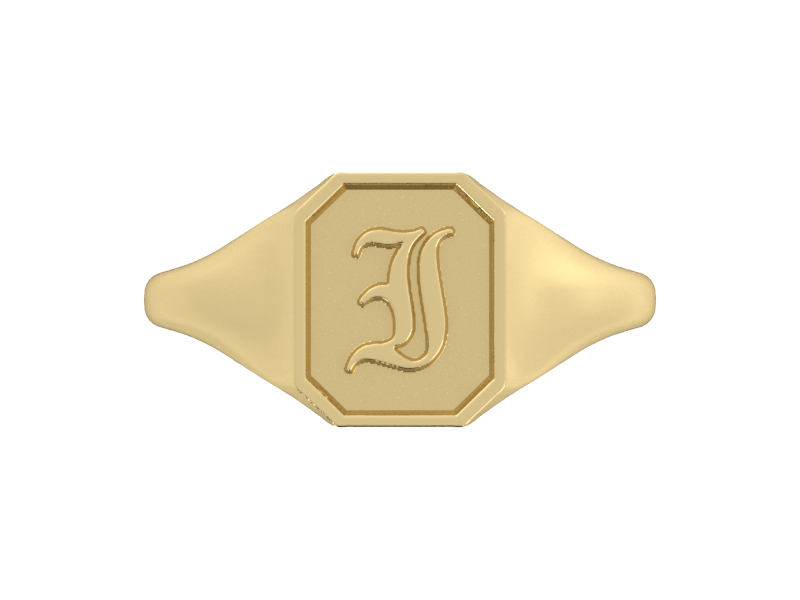 Classic men's signet ring, traditional octagonal face, custom initial in solid 14k gold or sterling silver. Heavyweight, heirloom quality personalized gift for men.