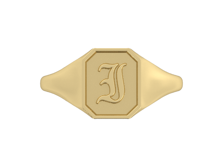 Classic men's signet ring, traditional octagonal face, custom initial in solid 14k gold or sterling silver. Heavyweight, heirloom quality personalized gift for men.