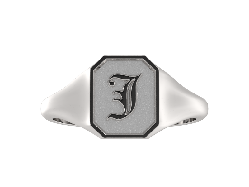 Classic men's signet ring, traditional octagonal face, custom initial in solid 14k gold or sterling silver. Heavyweight, heirloom quality personalized gift for men.