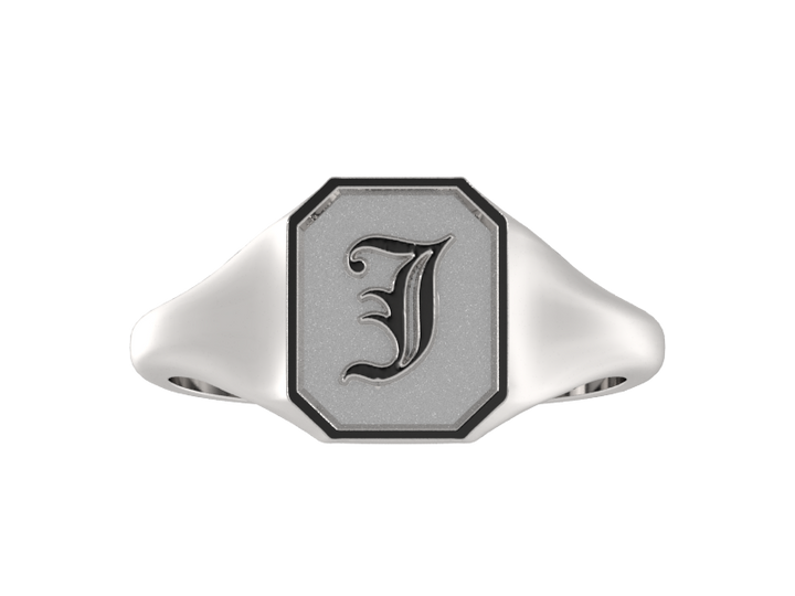 Classic men's signet ring, traditional octagonal face, custom initial in solid 14k gold or sterling silver. Heavyweight, heirloom quality personalized gift for men.
