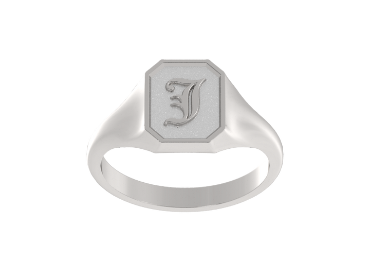 Classic men's signet ring, traditional octagonal face, custom initial in solid 14k gold or sterling silver. Heavyweight, heirloom quality personalized gift for men.