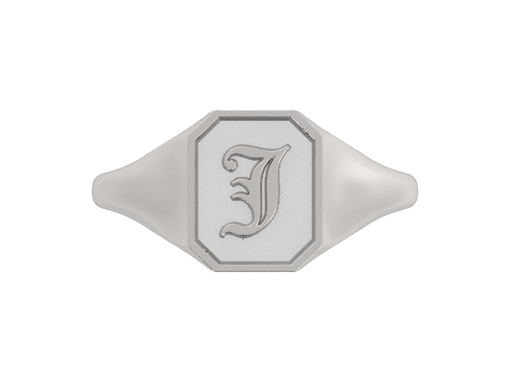 Classic men's signet ring, traditional octagonal face, custom initial in solid 14k gold or sterling silver. Heavyweight, heirloom quality personalized gift for men.