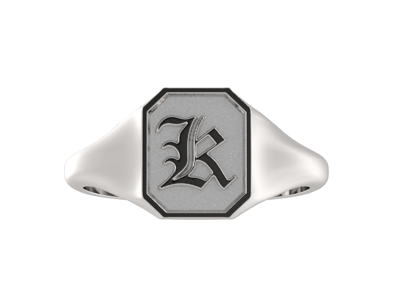 Classic men's signet ring, traditional octagonal face, custom initial in solid 14k gold or sterling silver. Heavyweight, heirloom quality personalized gift for men.