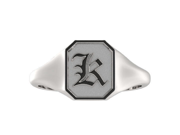 Classic men's signet ring, traditional octagonal face, custom initial in solid 14k gold or sterling silver. Heavyweight, heirloom quality personalized gift for men.