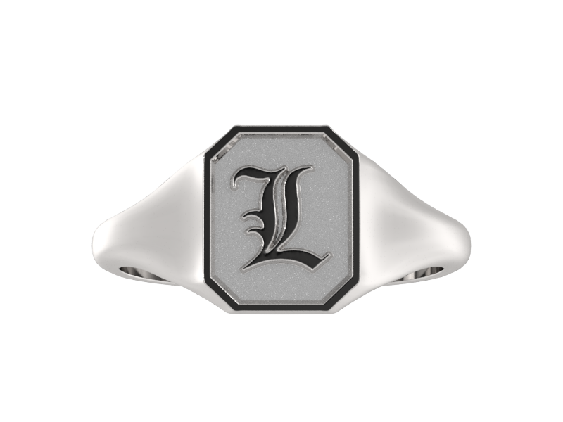 Classic men's signet ring, traditional octagonal face, custom initial in solid 14k gold or sterling silver. Heavyweight, heirloom quality personalized gift for men.