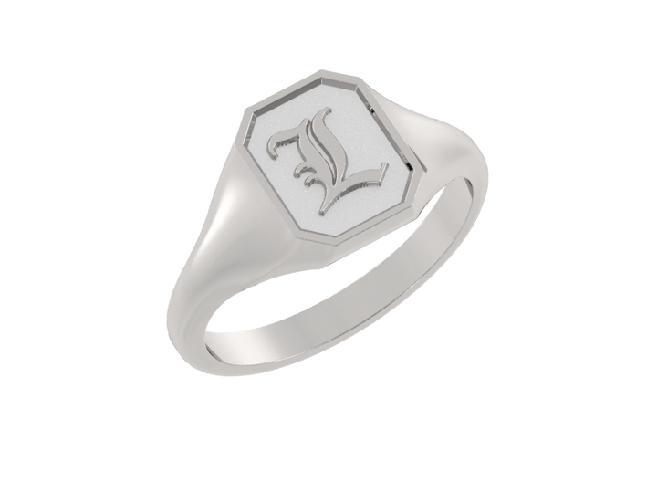Classic men's signet ring, traditional octagonal face, custom initial in solid 14k gold or sterling silver. Heavyweight, heirloom quality personalized gift for men.