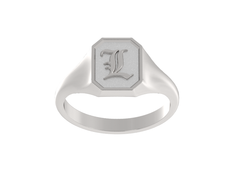 Classic men's signet ring, traditional octagonal face, custom initial in solid 14k gold or sterling silver. Heavyweight, heirloom quality personalized gift for men.