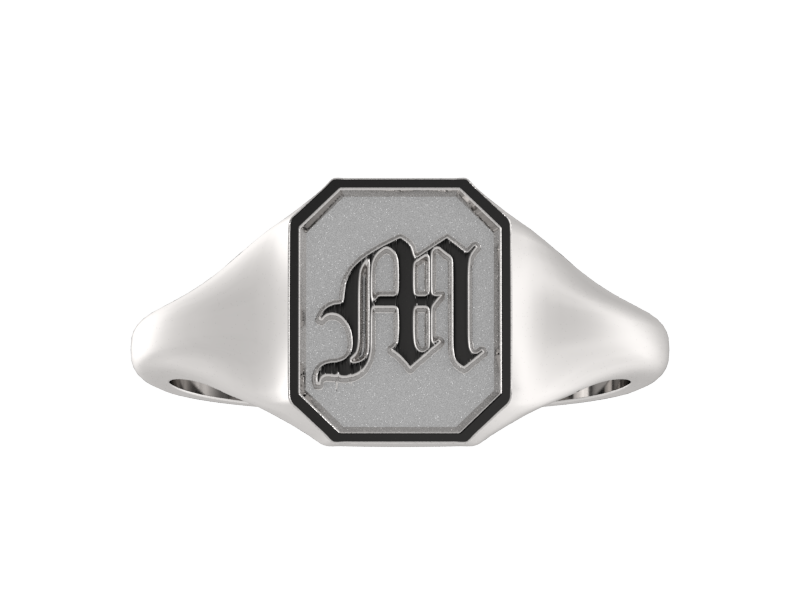 Classic men's signet ring, traditional octagonal face, custom initial in solid 14k gold or sterling silver. Heavyweight, heirloom quality personalized gift for men.